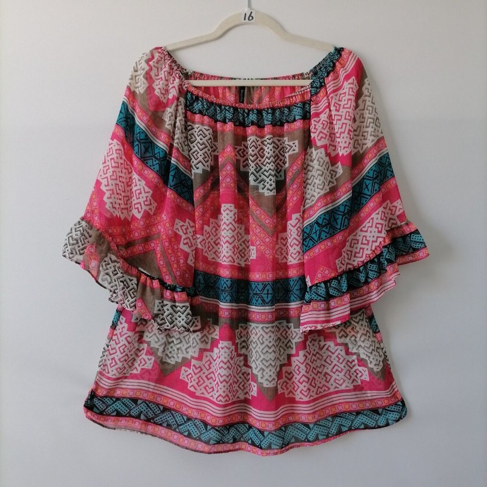 Emma Rose Womens Multicolor Off The Shoulder Geometric Blouse Top Size Medium